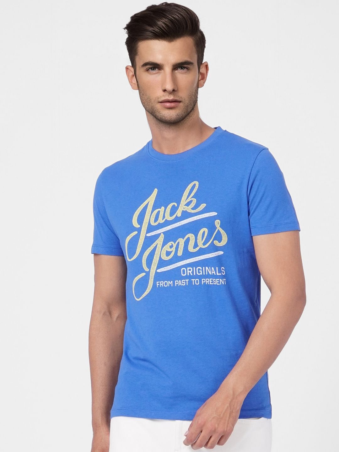 Blue Logo Print Crew Neck T-shirt