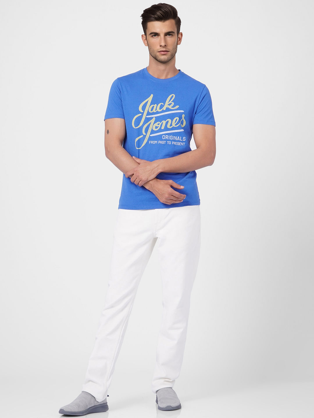 Blue Logo Print Crew Neck T-shirt
