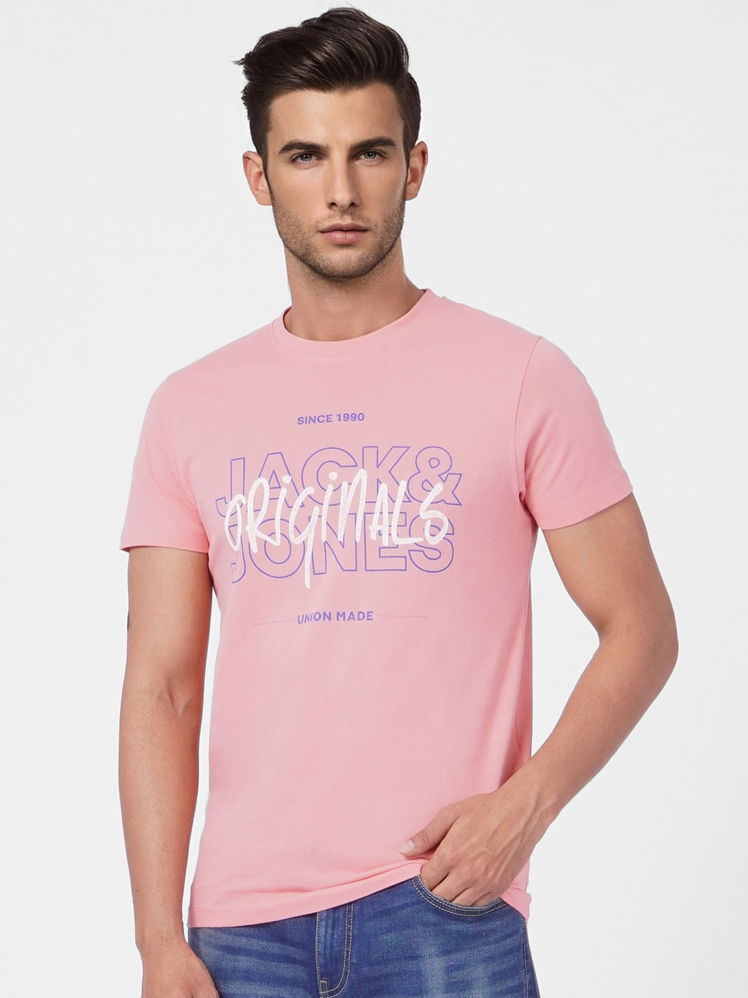 Pink Logo Print Crew Neck T-shirt