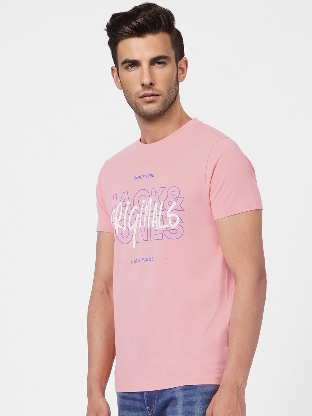 Pink Logo Print Crew Neck T-shirt