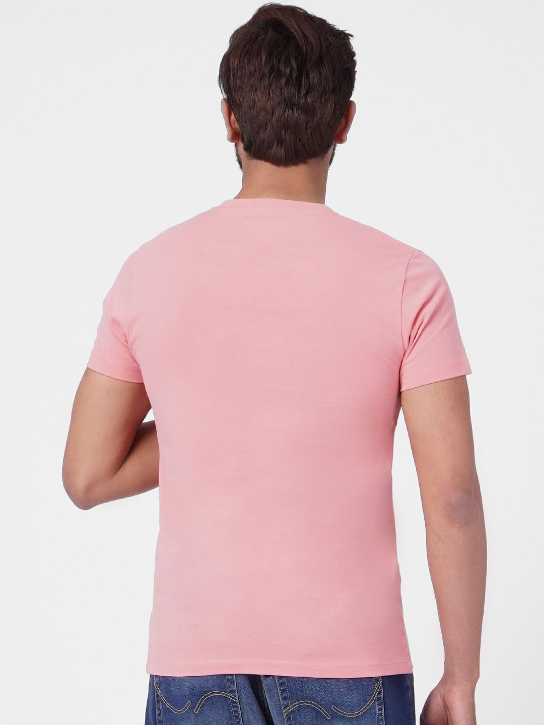 Pink Logo Print Crew Neck T-shirt