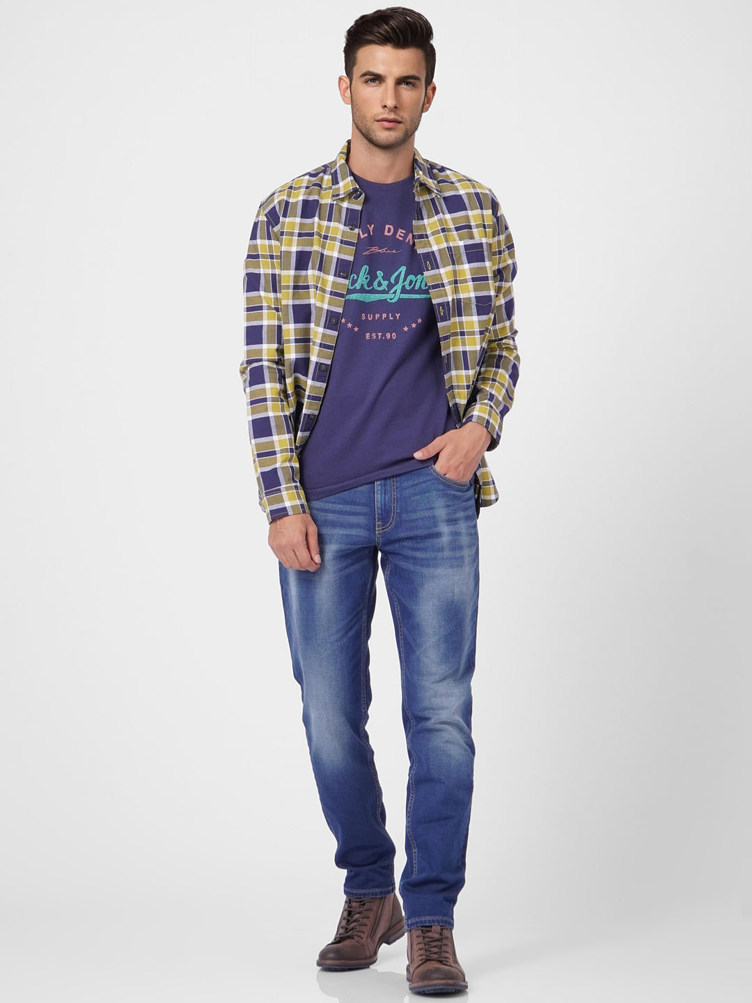 Dark Blue Logo Print Crew Neck T-shirt