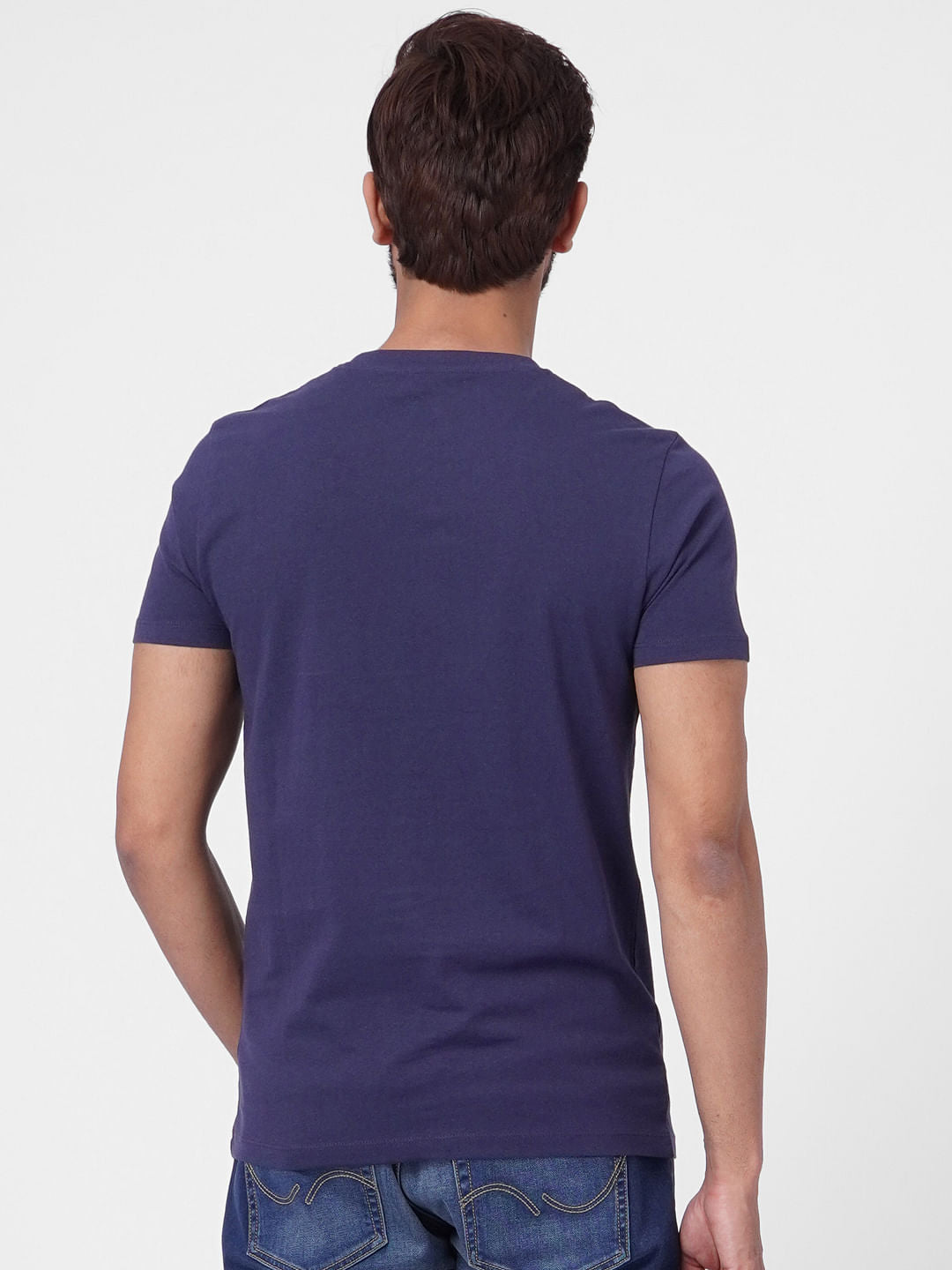 Dark Blue Logo Print Crew Neck T-shirt