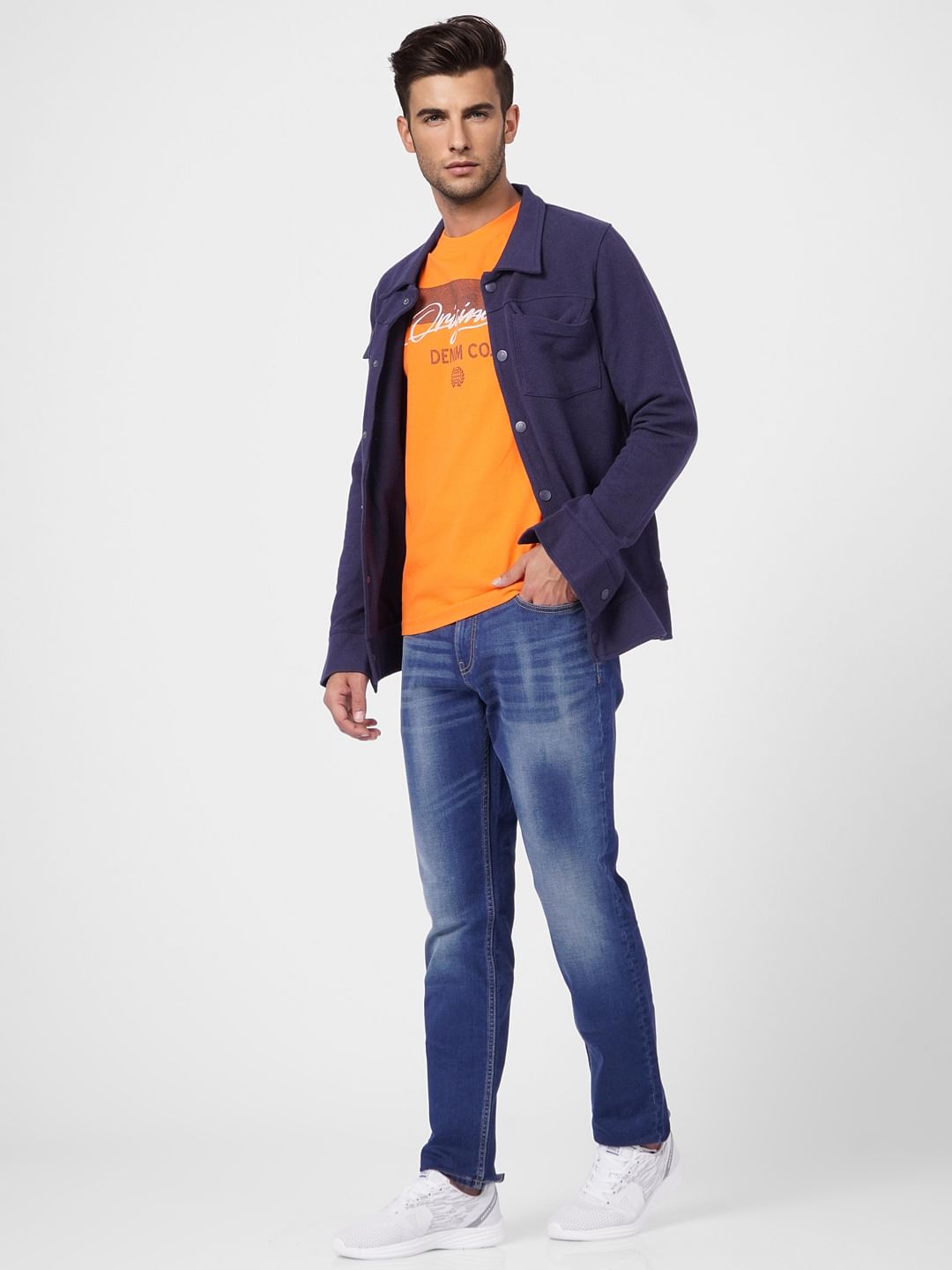 Orange Logo Print Crew Neck T-shirt - S