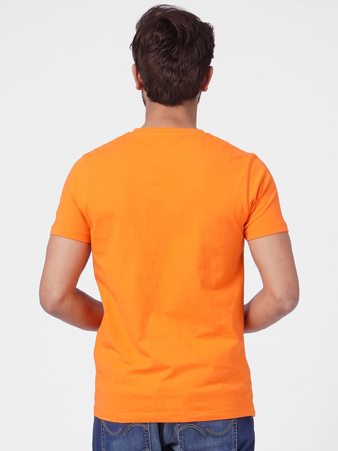 Orange Logo Print Crew Neck T-shirt