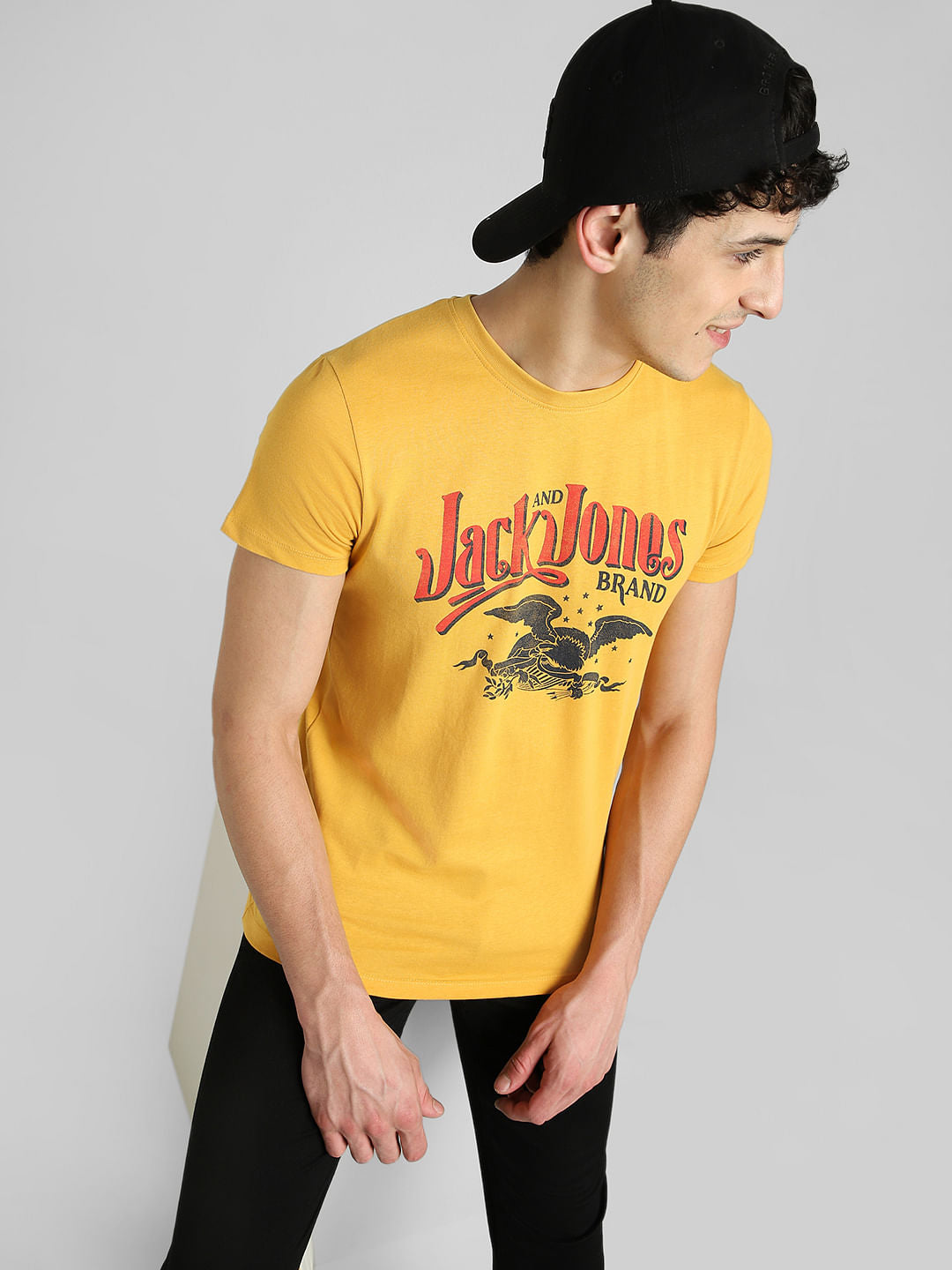 Yellow Graphic Print Crew Neck T-shirt - S