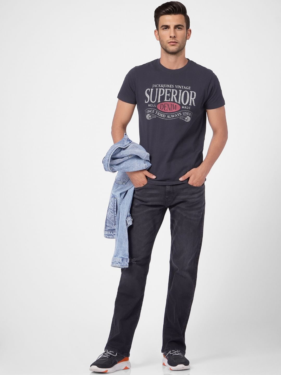 Black Graphic Print Crew Neck T-shirt - S