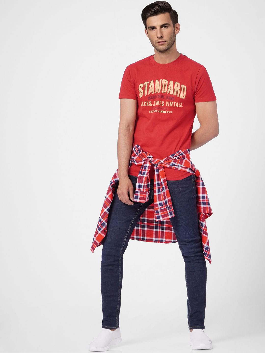 Red Graphic Print Crew Neck T-shirt - S