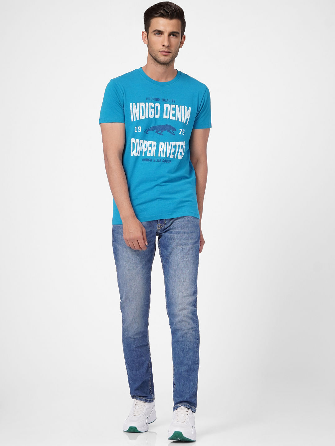 Blue Graphic Print Crew Neck T-shirt