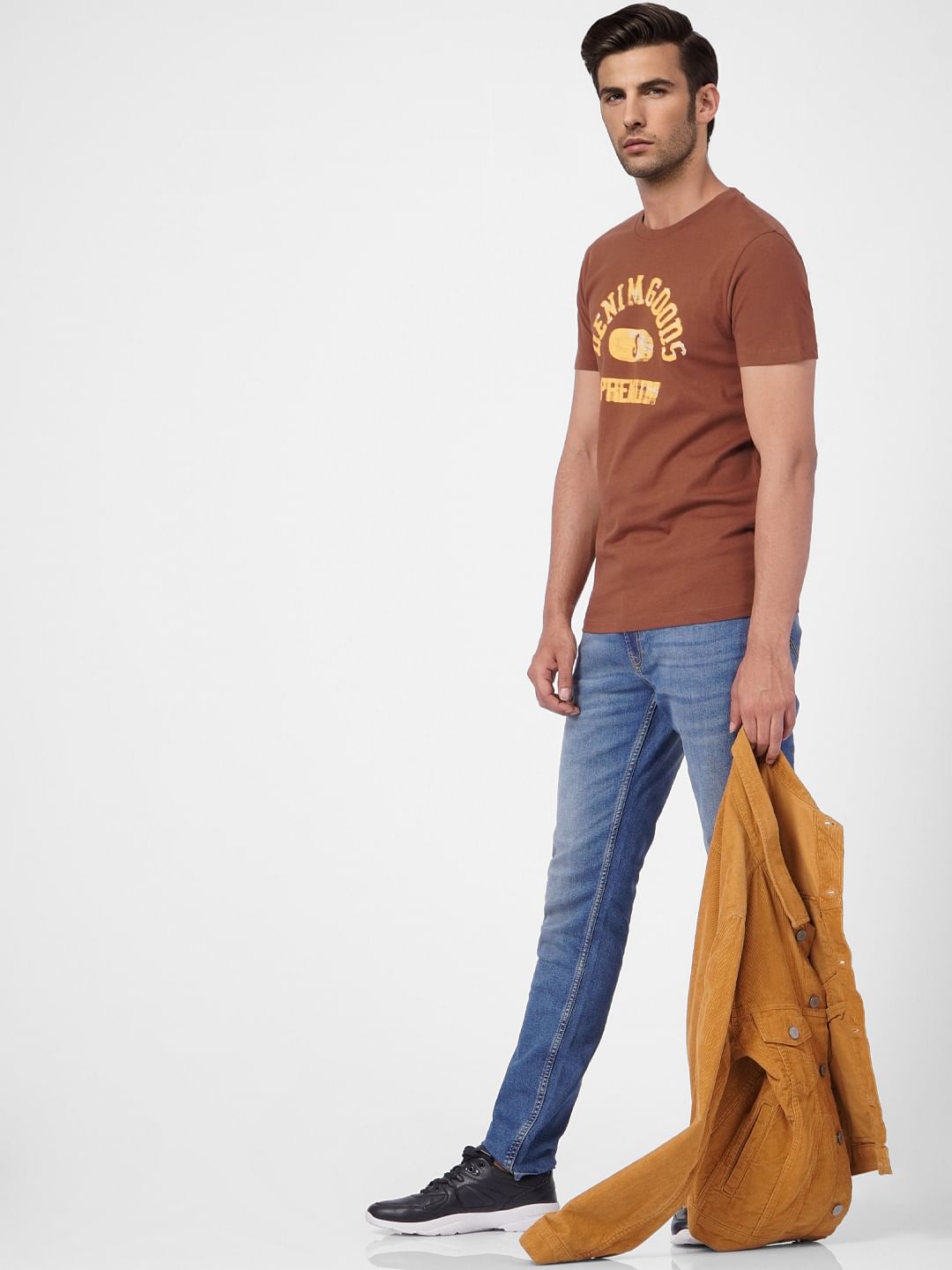Brown Graphic Print Crew Neck T-shirt - S
