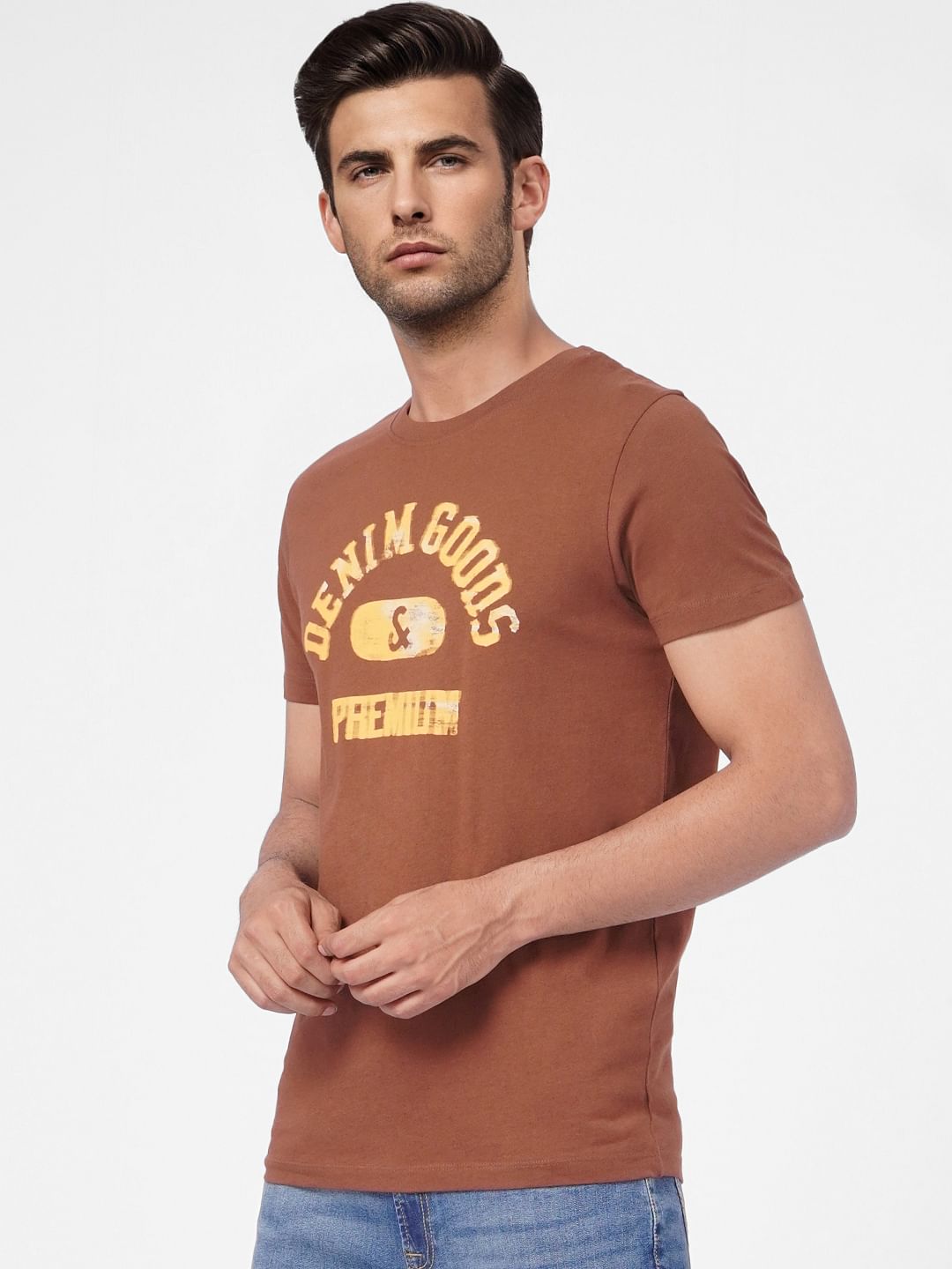 Brown Graphic Print Crew Neck T-shirt