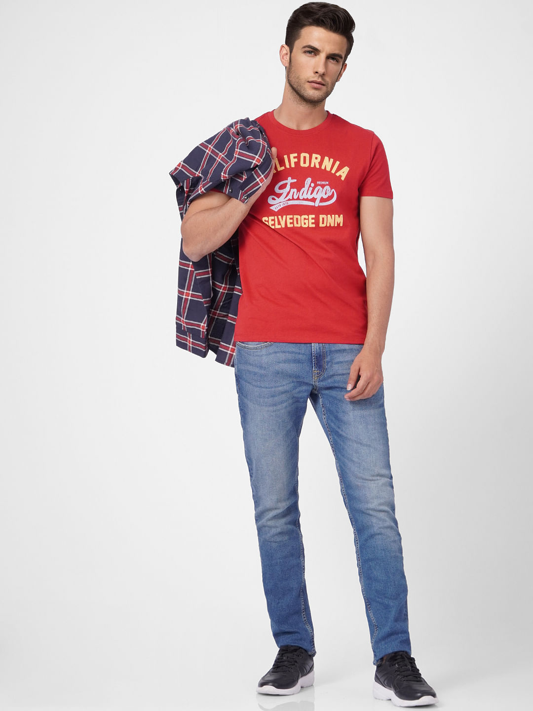 Red Graphic Print Crew Neck T-shirt - S