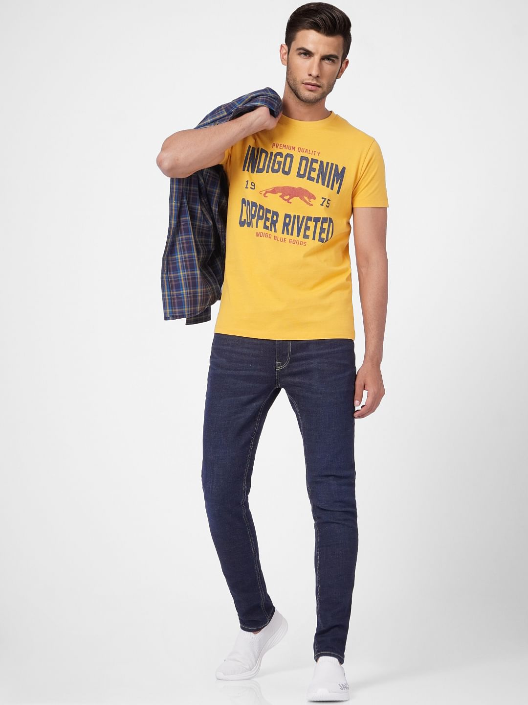 Yellow Graphic Print Crew Neck T-shirt - S
