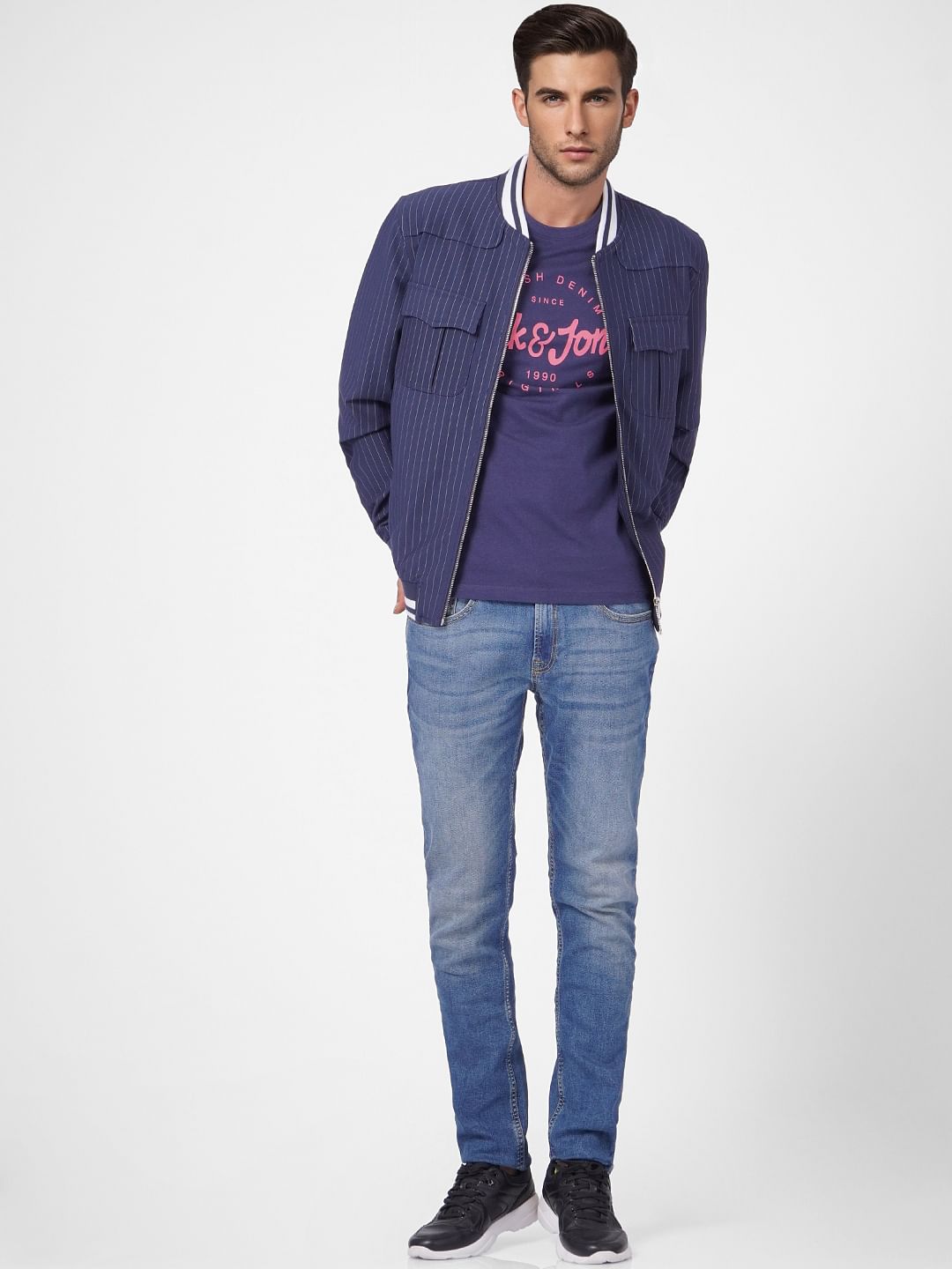 Blue Graphic Print Crew Neck T-shirt