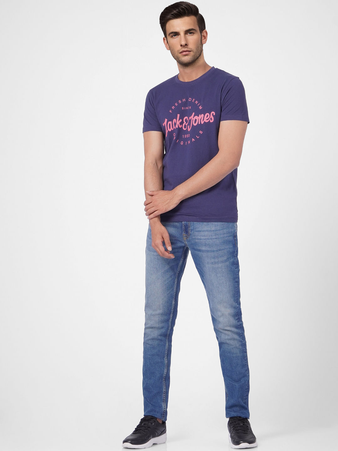 Blue Graphic Print Crew Neck T-shirt