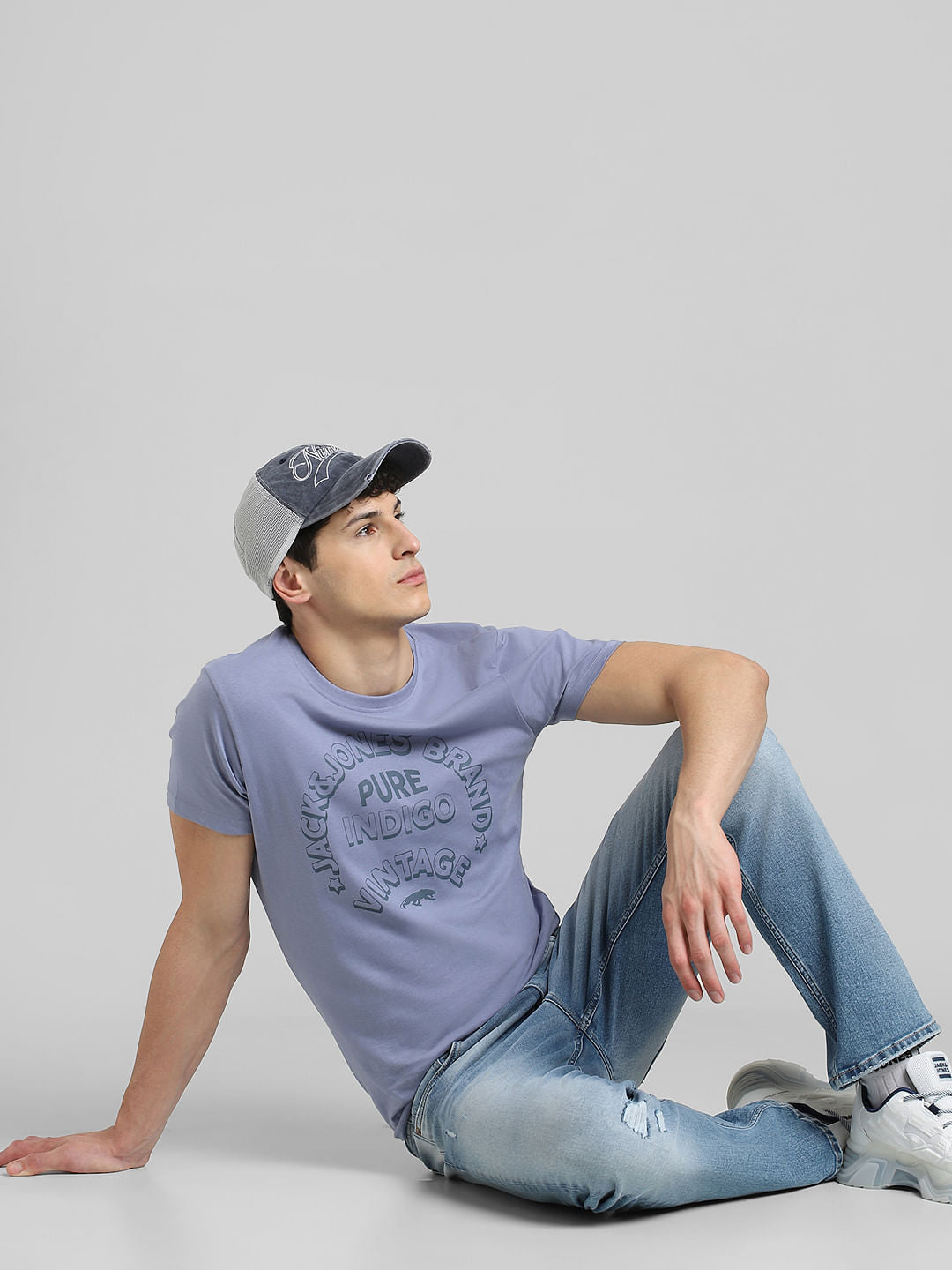 Blue Graphic Print Crew Neck T-shirt - S