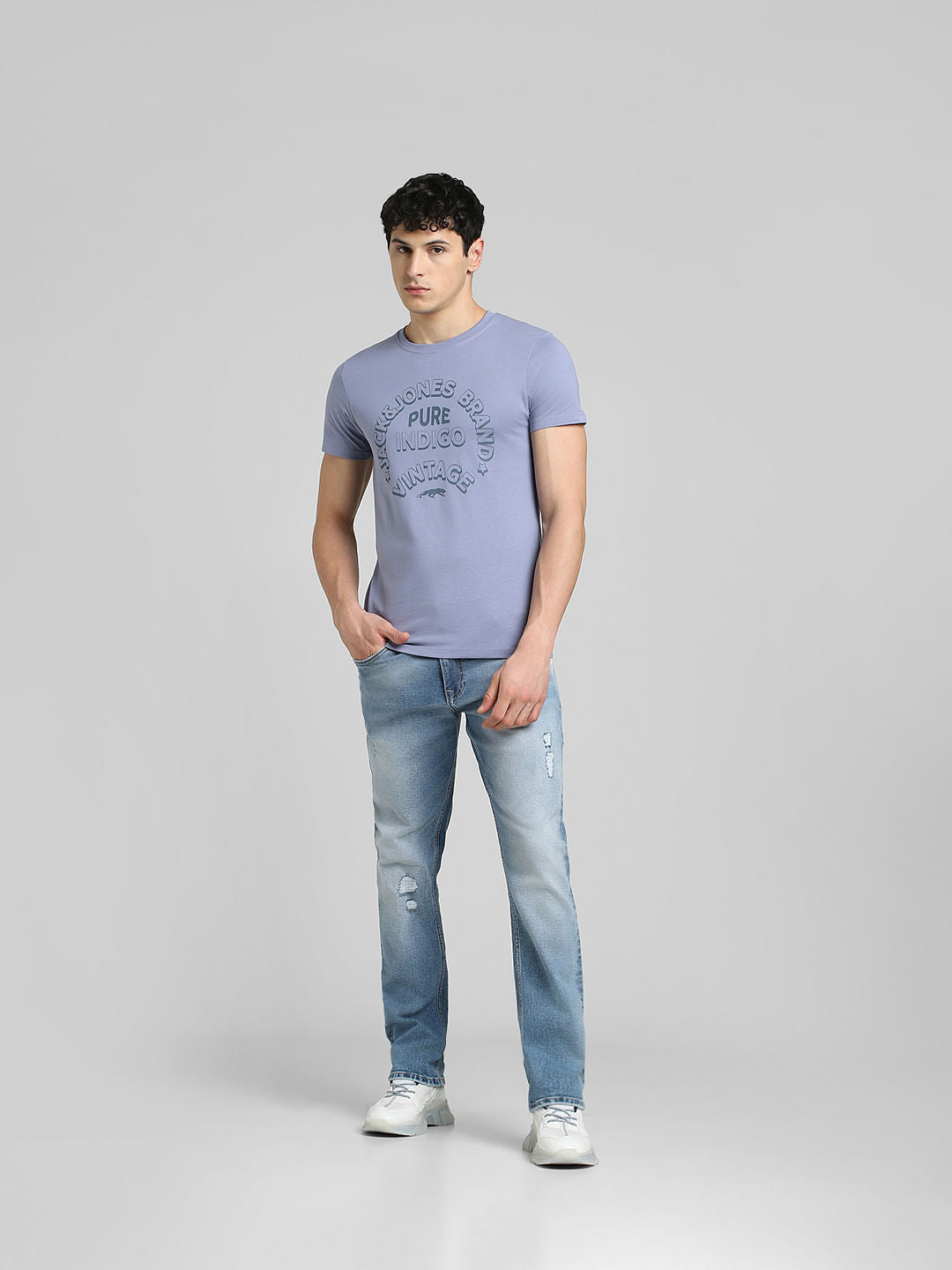 Blue Graphic Print Crew Neck T-shirt