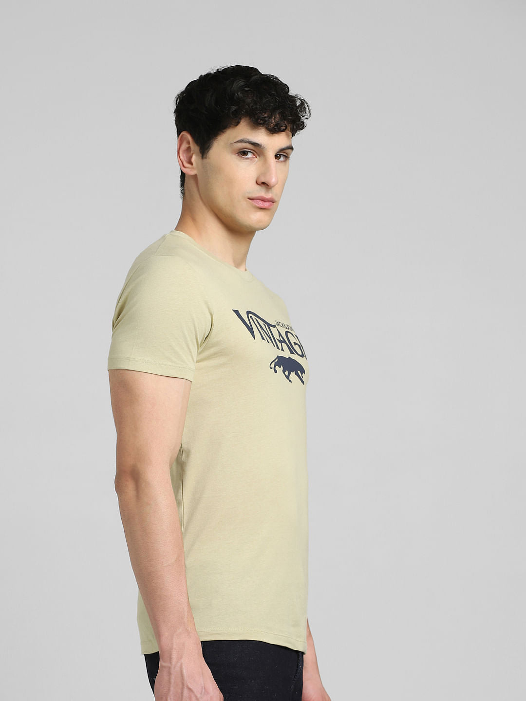 Beige Graphic Print Crew Neck T-shirt