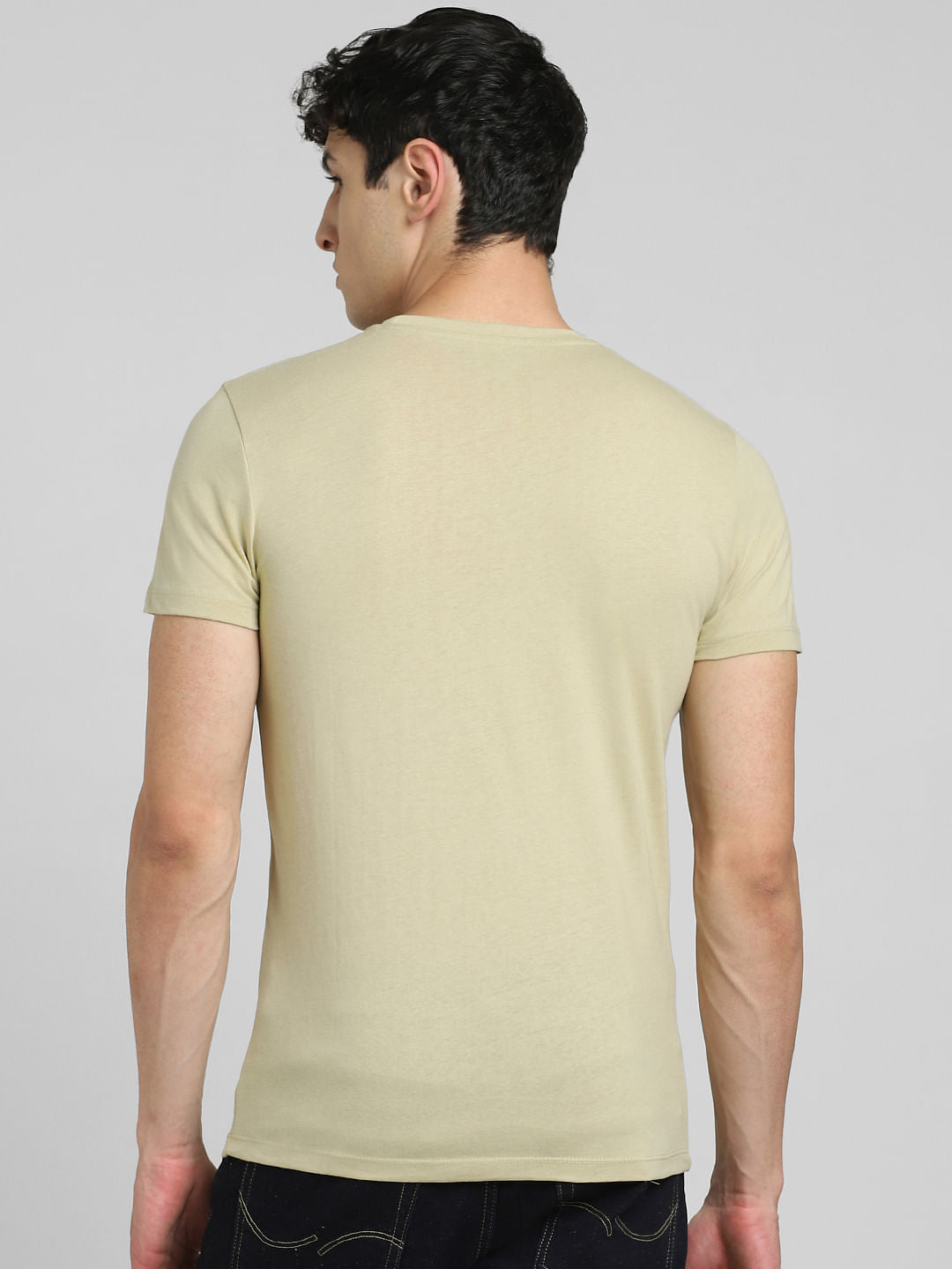 Beige Graphic Print Crew Neck T-shirt