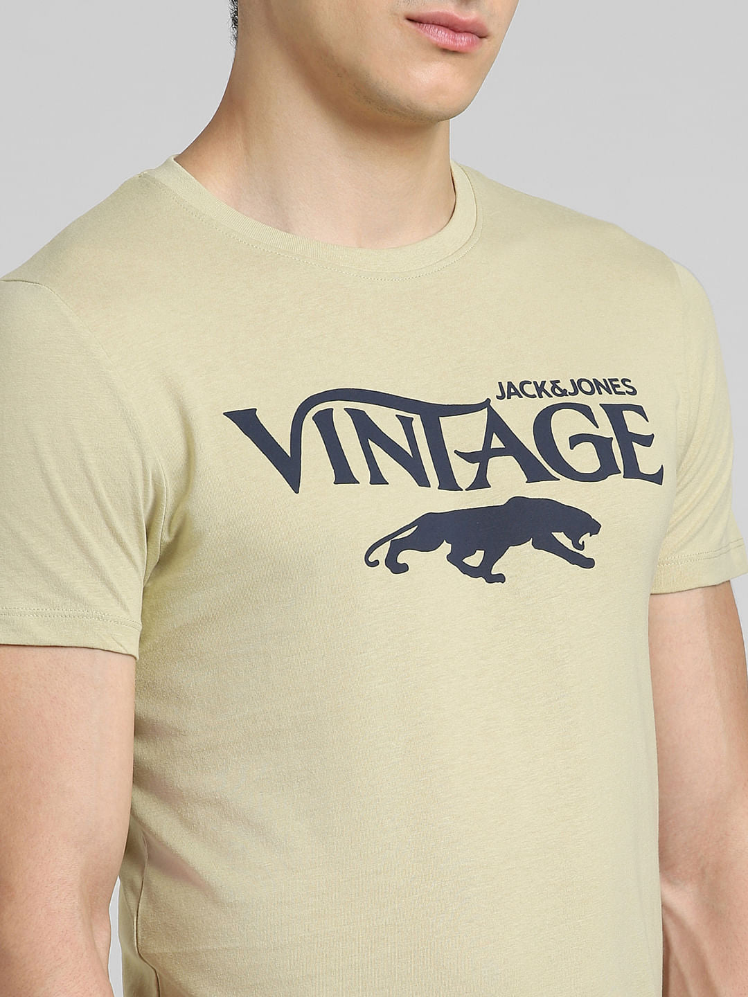 Beige Graphic Print Crew Neck T-shirt