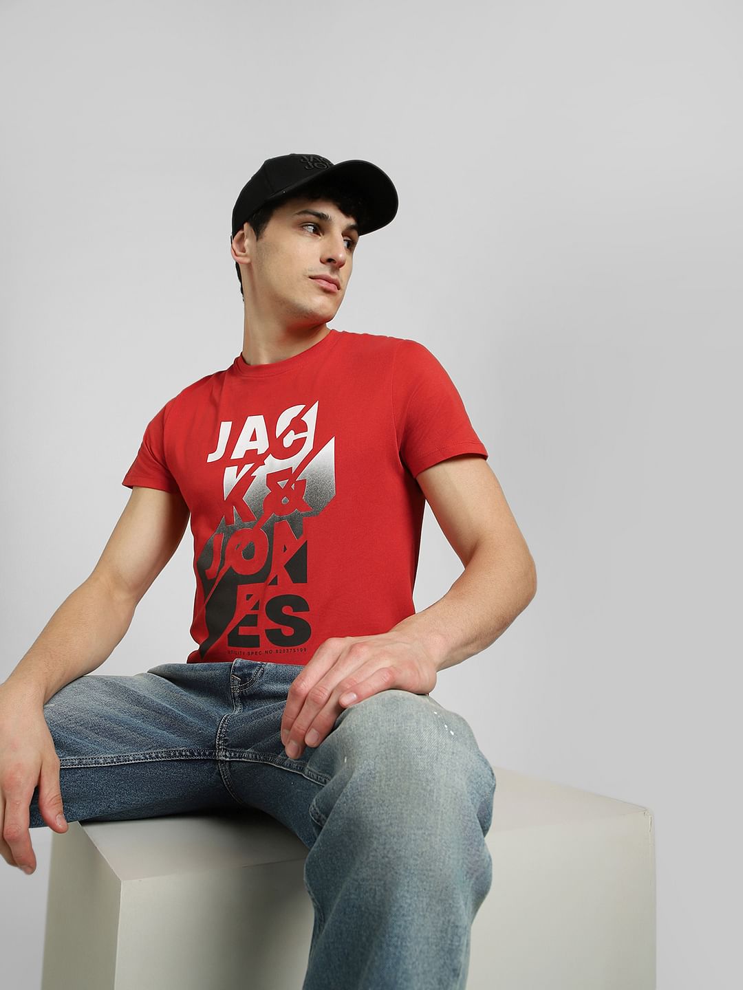 Red Graphic Print Crew Neck T-shirt - S