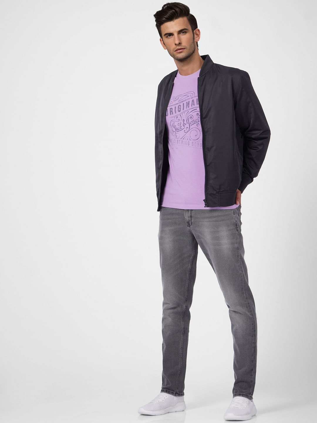 Purple Graphic Print Crew Neck T-shirt - S