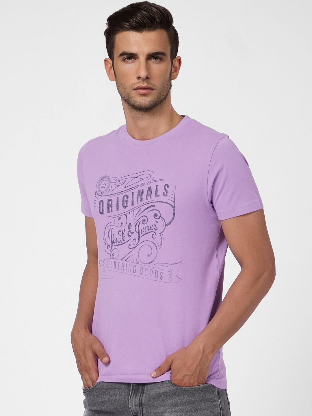 Purple Graphic Print Crew Neck T-shirt