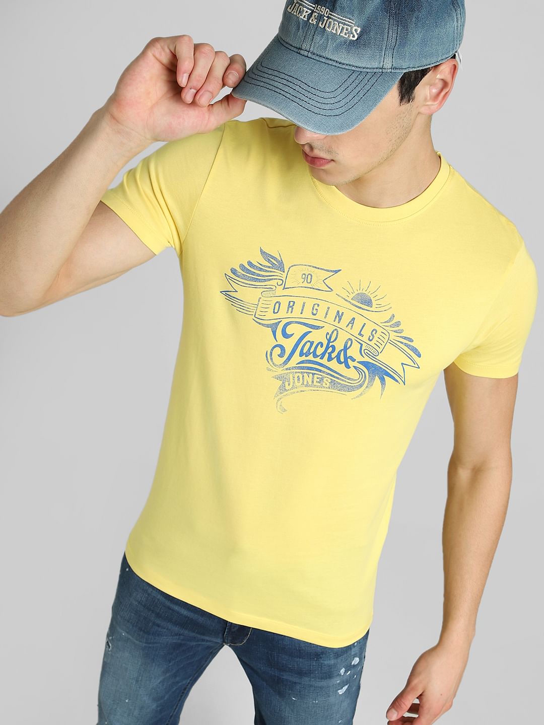 Yellow Graphic Print Crew Neck T-shirt - S