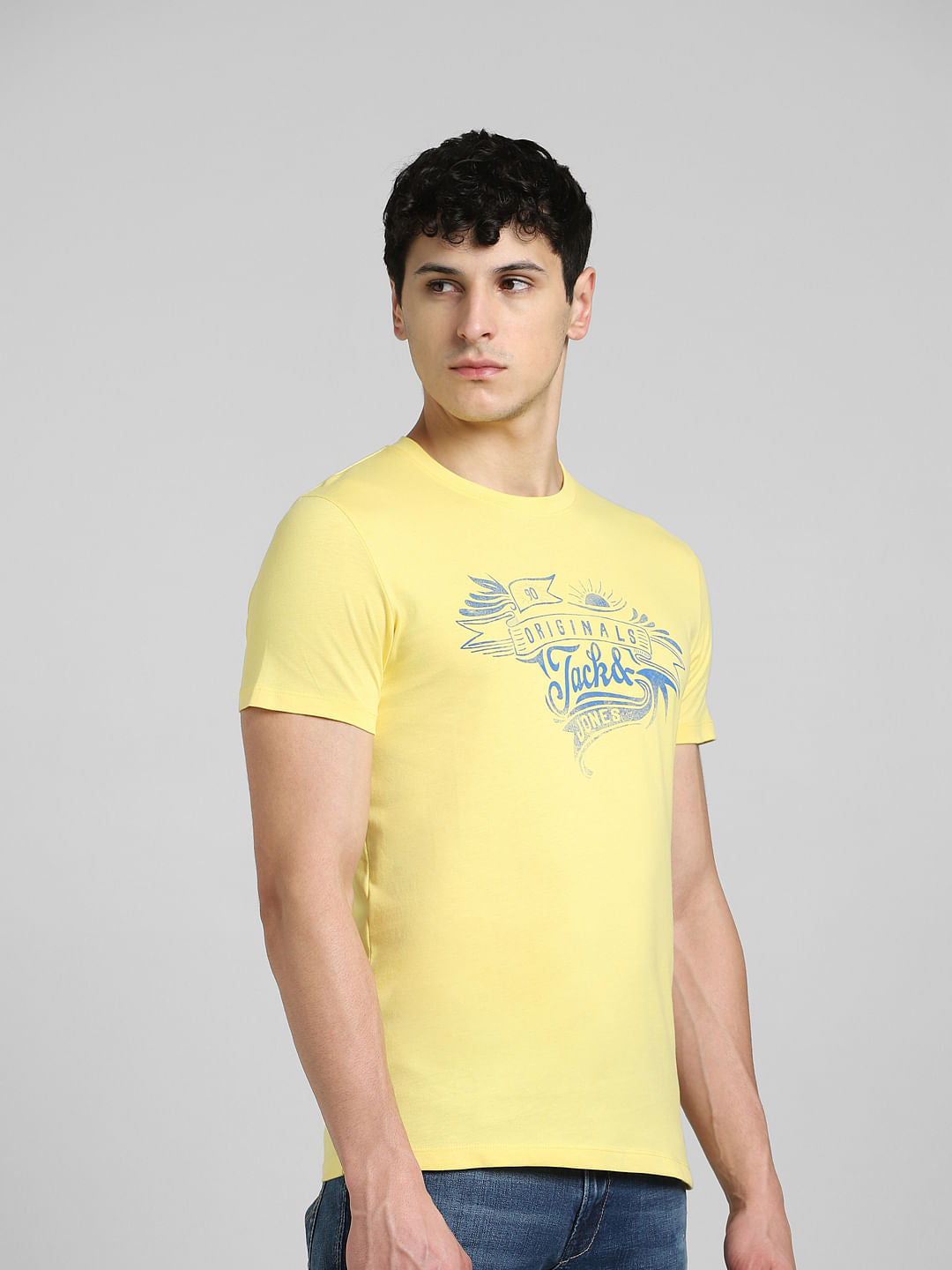 Yellow Graphic Print Crew Neck T-shirt