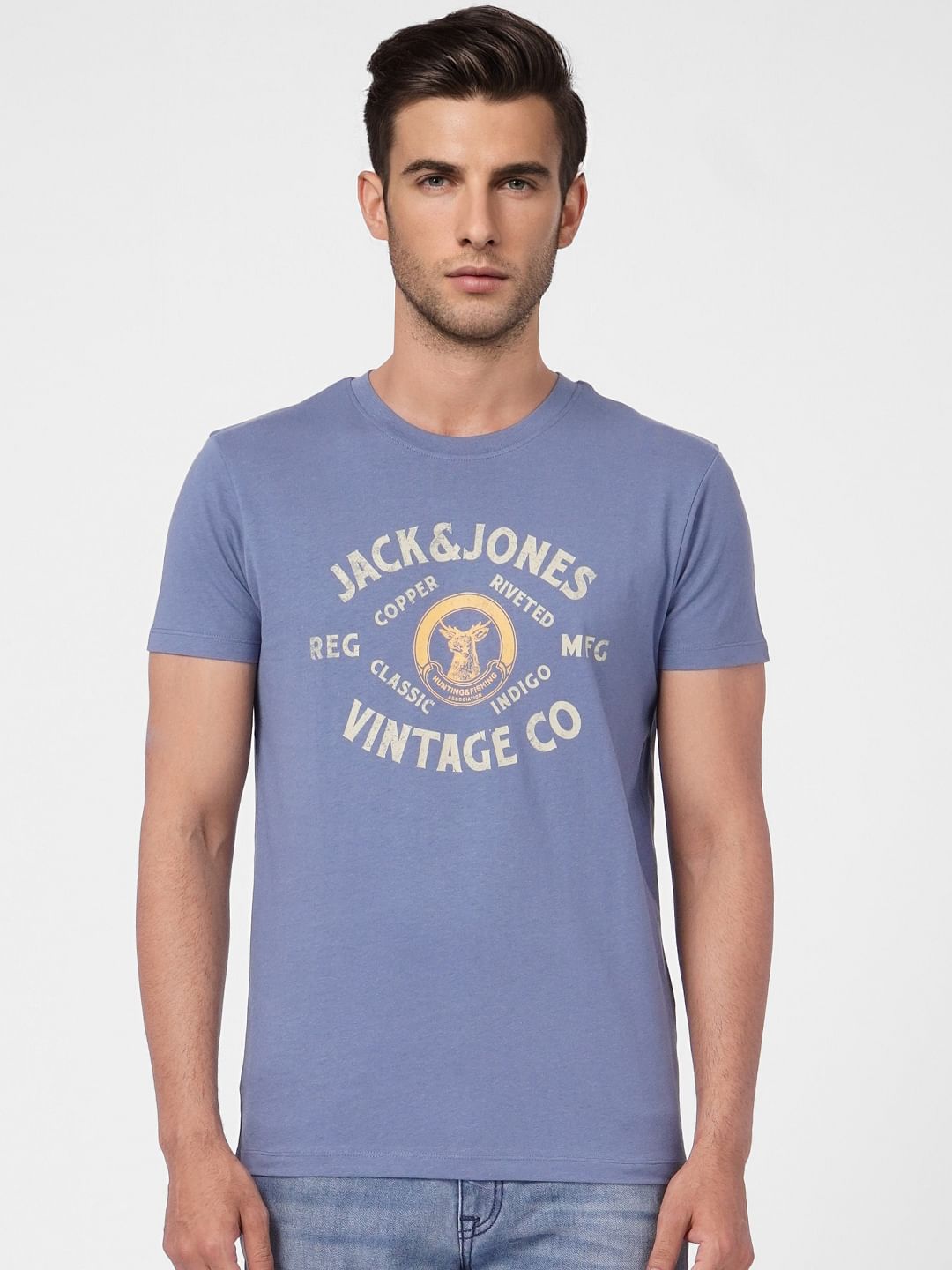 Faded Blue Graphic Print Crew Neck T-shirt