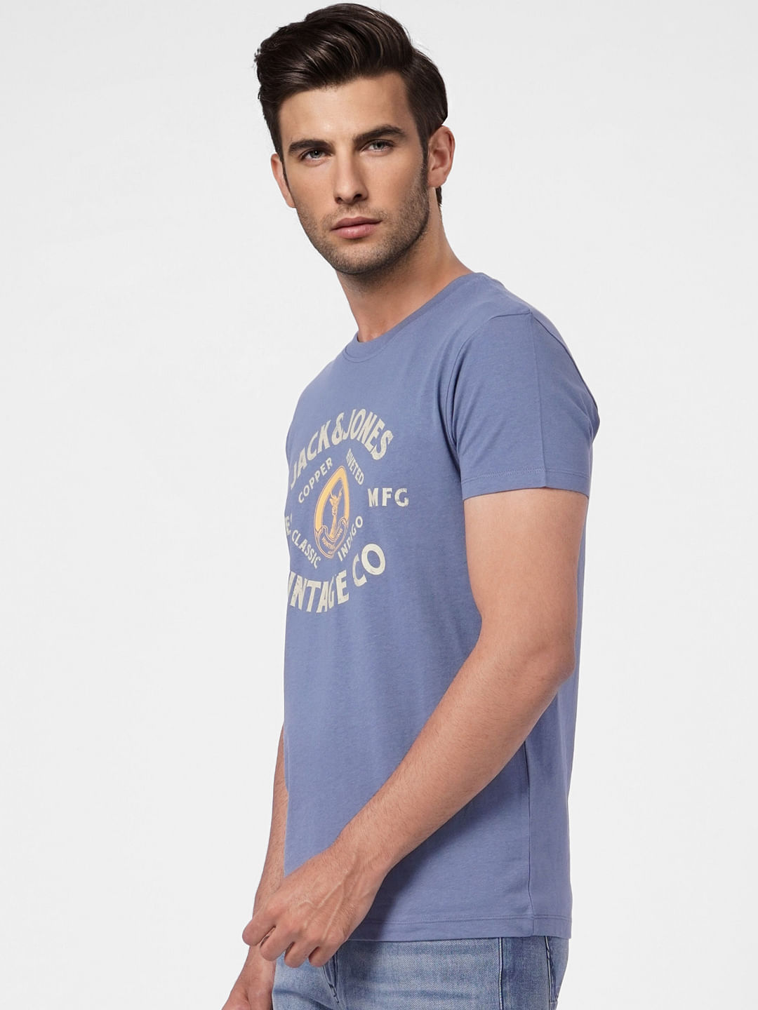 Faded Blue Graphic Print Crew Neck T-shirt