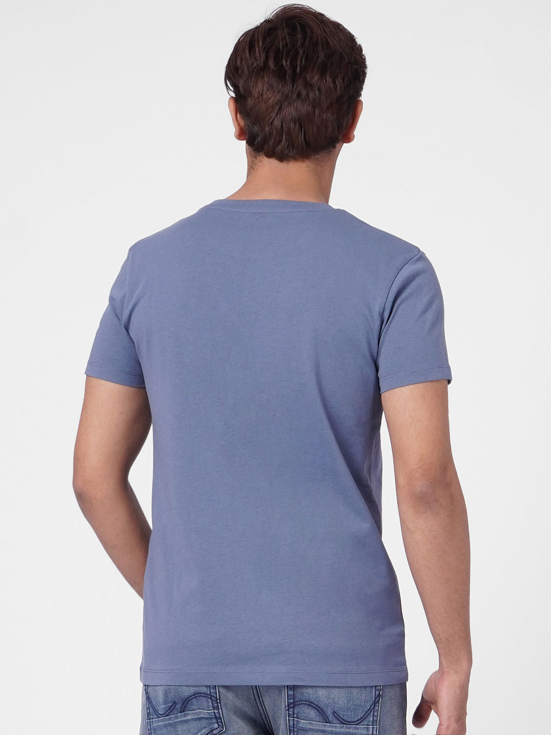 Faded Blue Graphic Print Crew Neck T-shirt