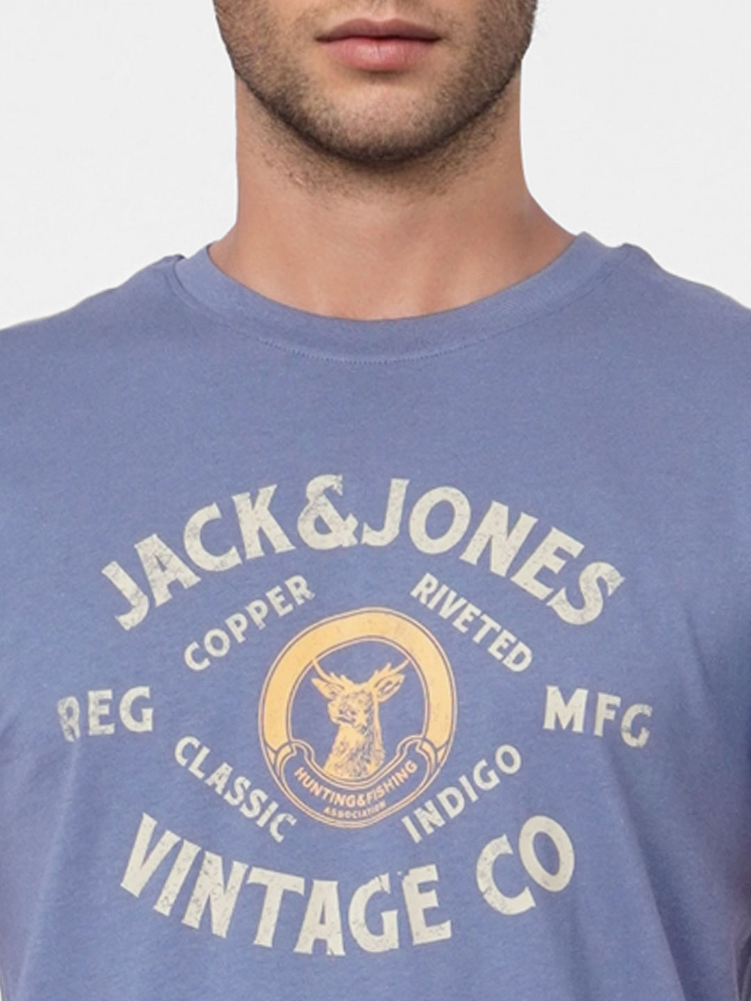 Faded Blue Graphic Print Crew Neck T-shirt