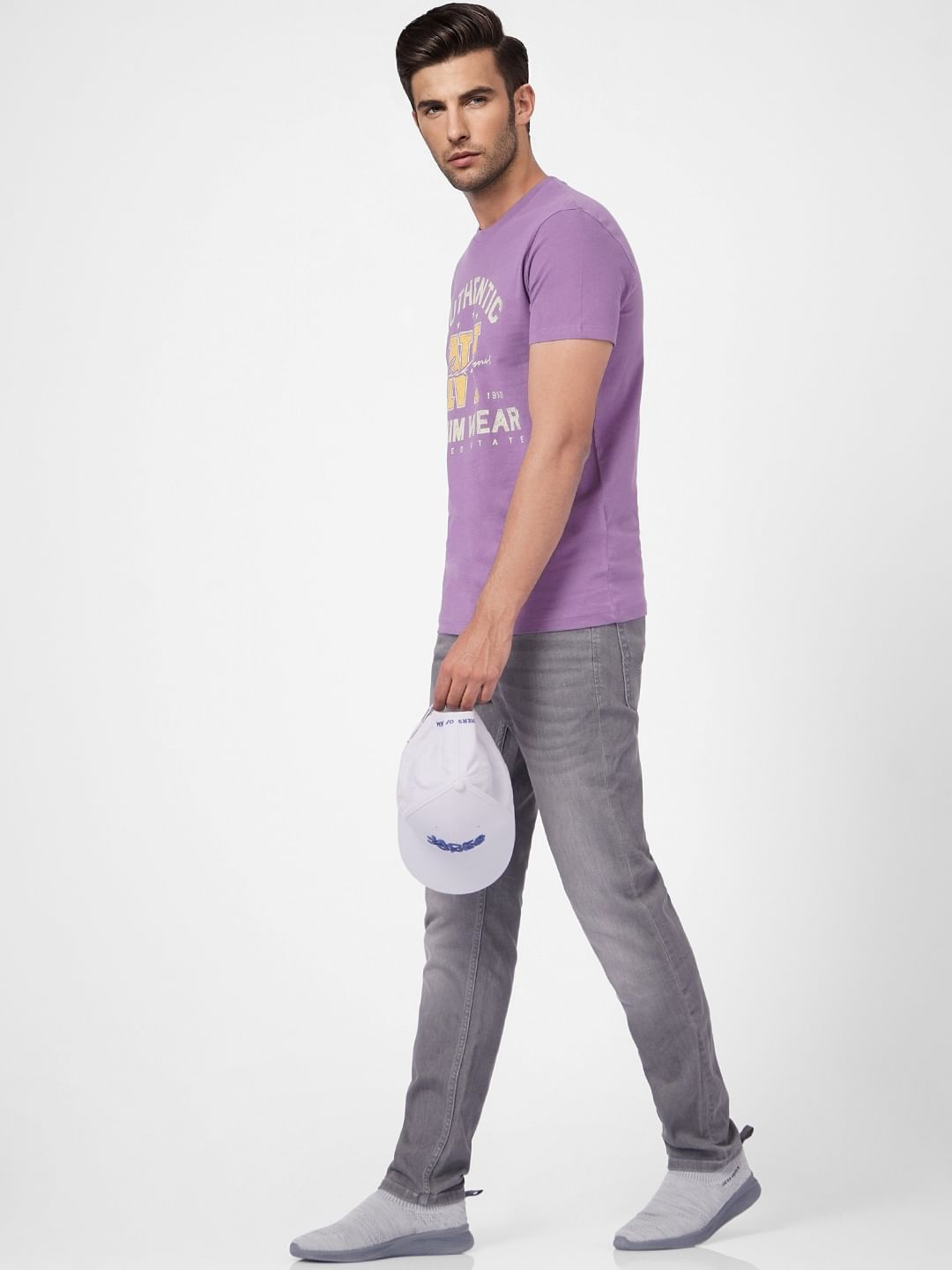 Purple Graphic Print Crew Neck T-shirt - S