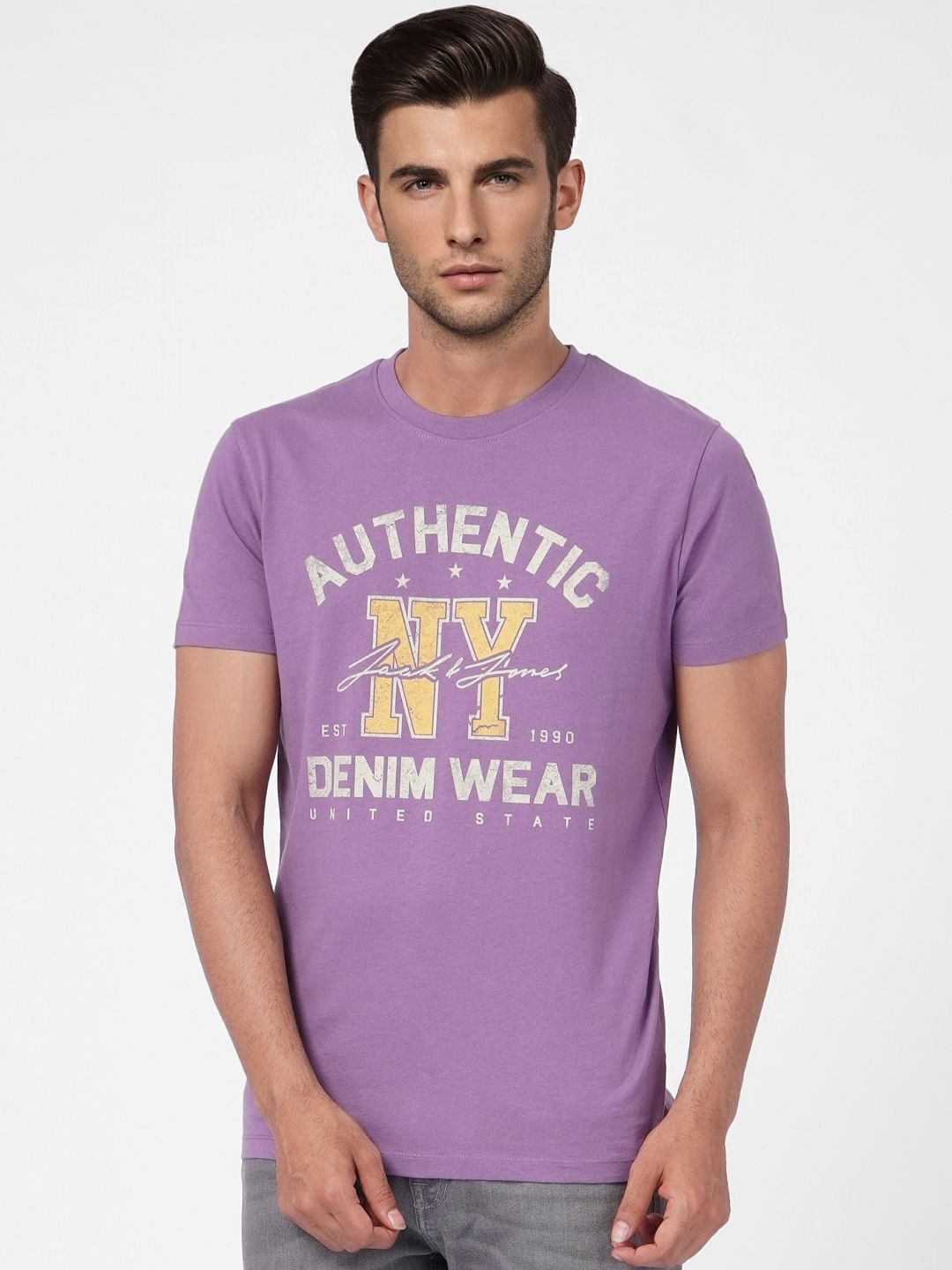 Purple Graphic Print Crew Neck T-shirt