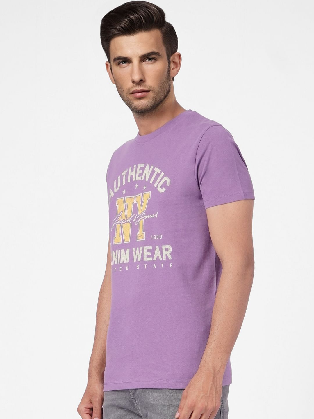 Purple Graphic Print Crew Neck T-shirt