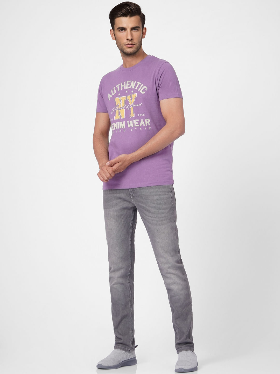 Purple Graphic Print Crew Neck T-shirt