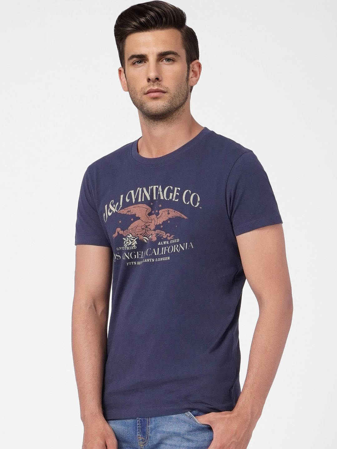 Blue Graphic Print Crew Neck T-shirt