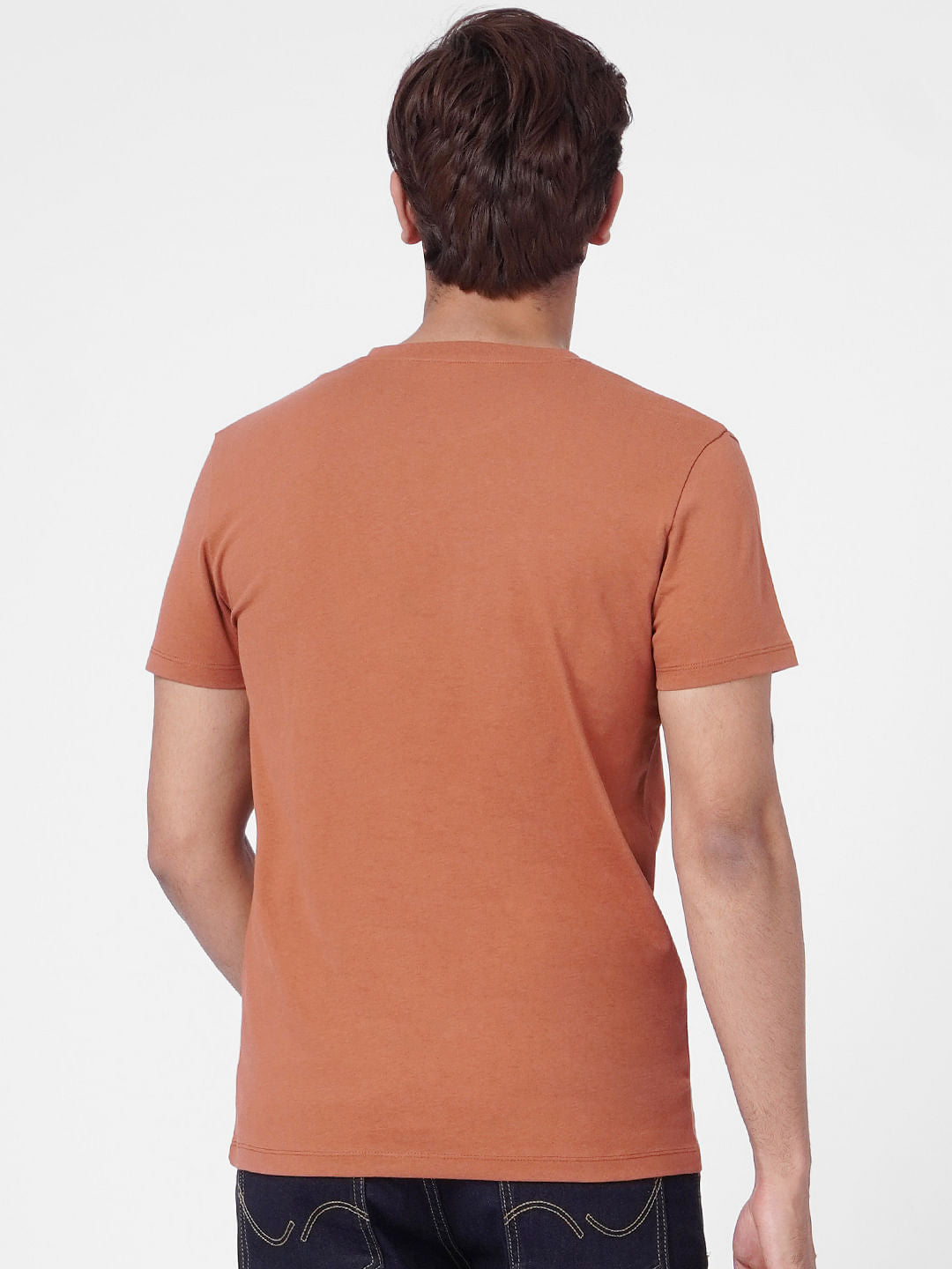 Faded Orange Graphic Print Crew Neck T-shirt