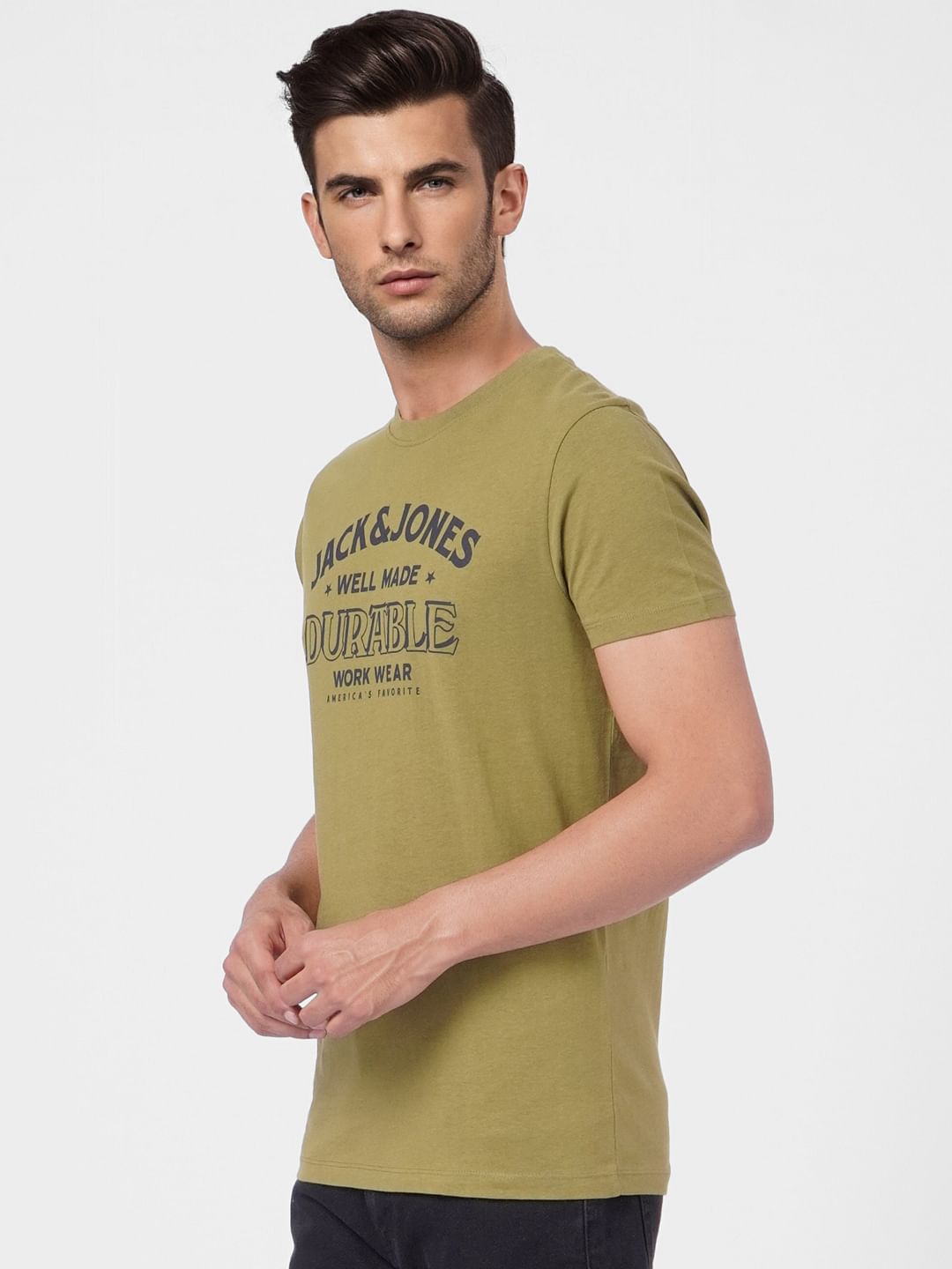 Olive Green Graphic Print Crew Neck T-shirt