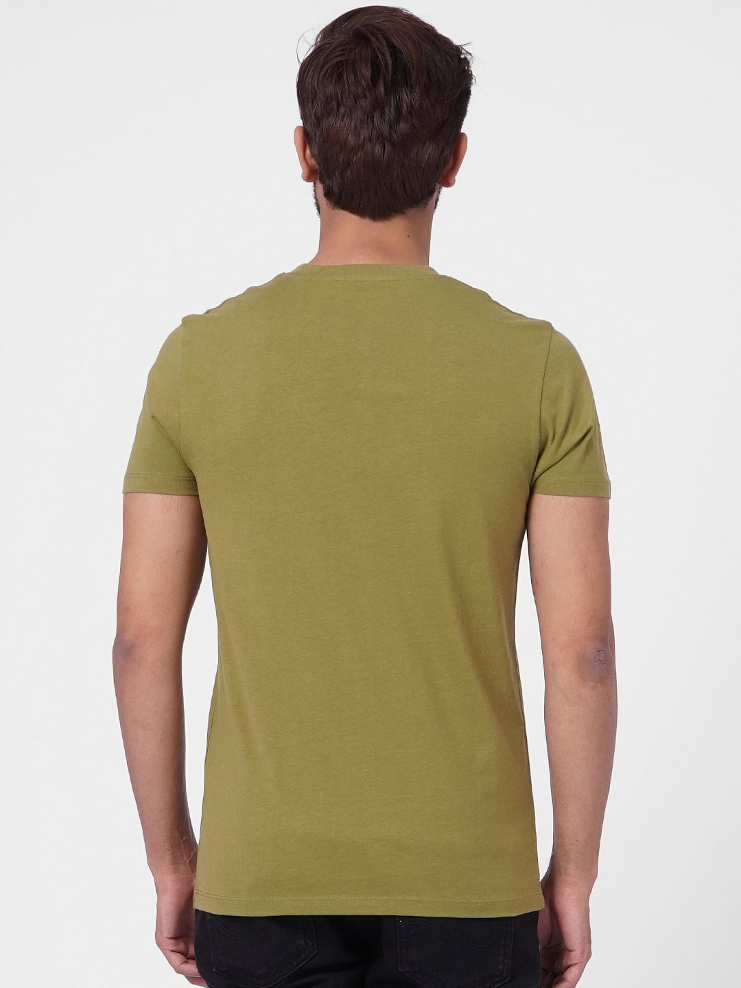 Olive Green Graphic Print Crew Neck T-shirt