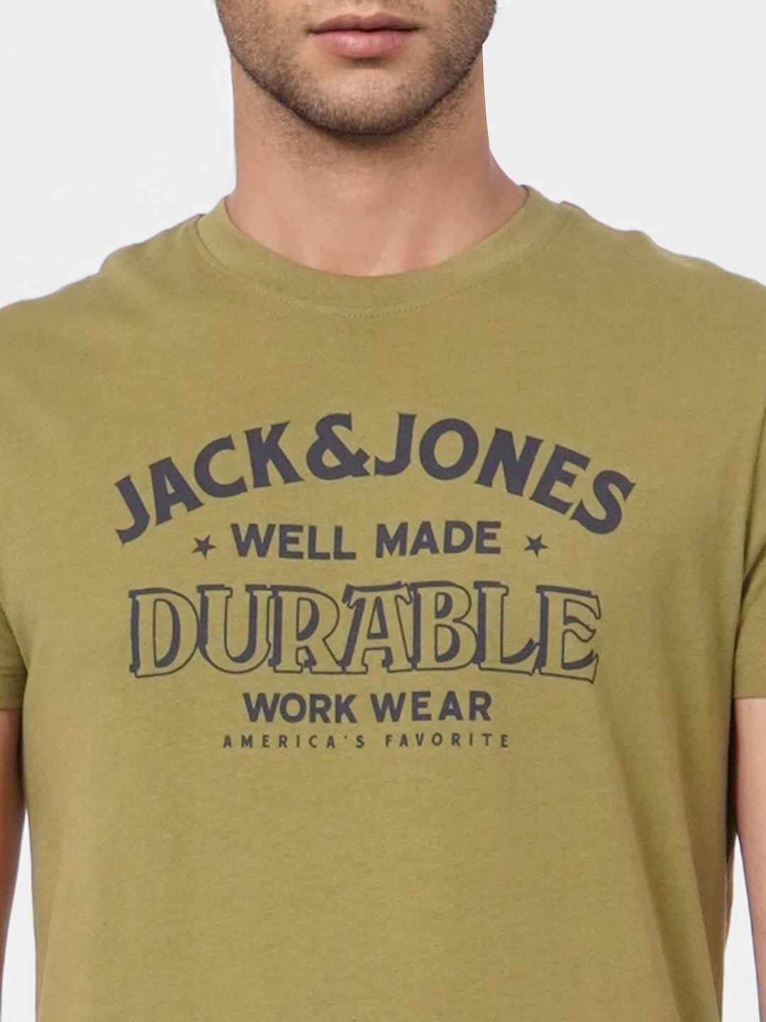 Olive Green Graphic Print Crew Neck T-shirt