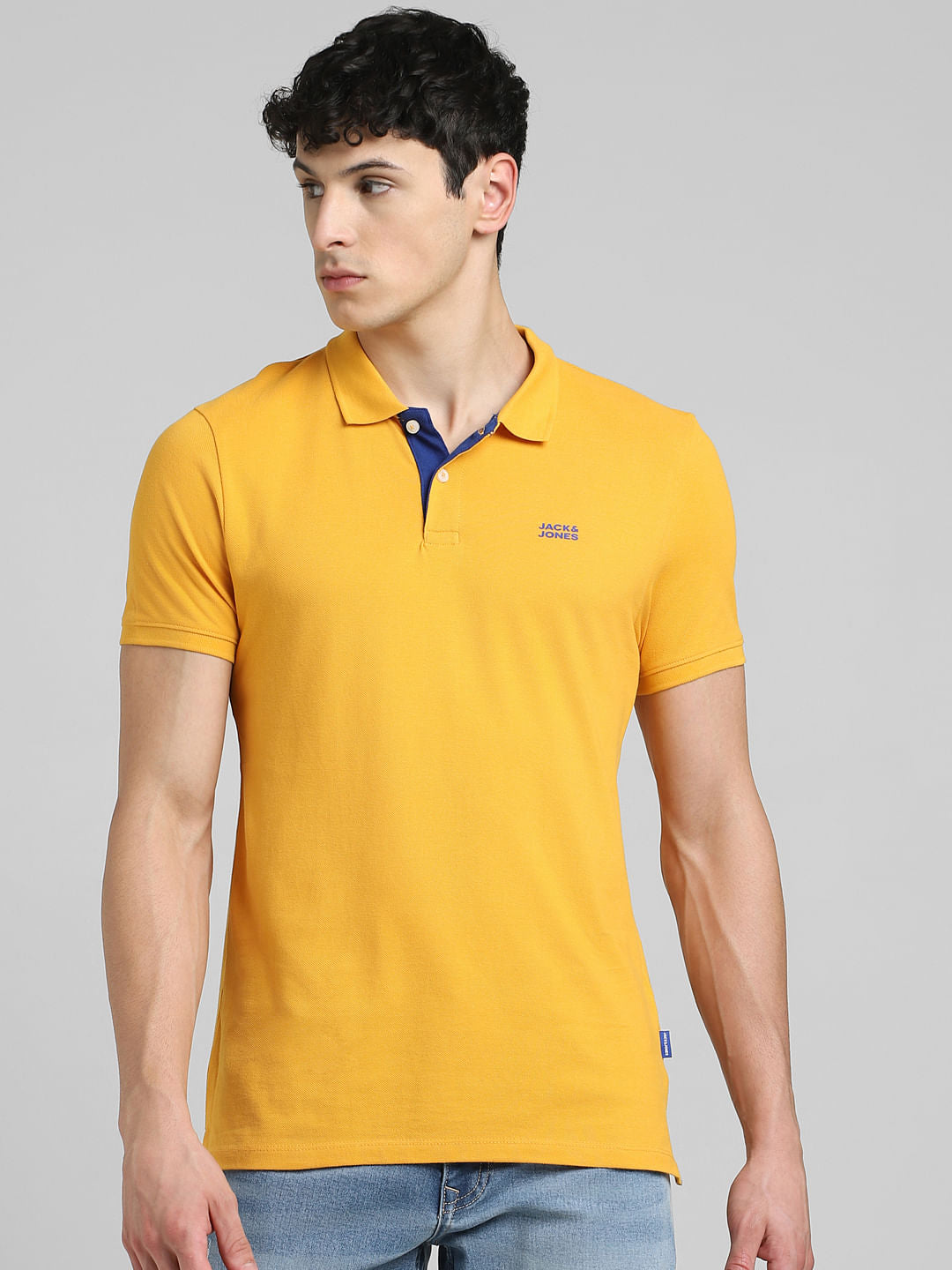 Yellow Logo Print Polo Neck T-shirt