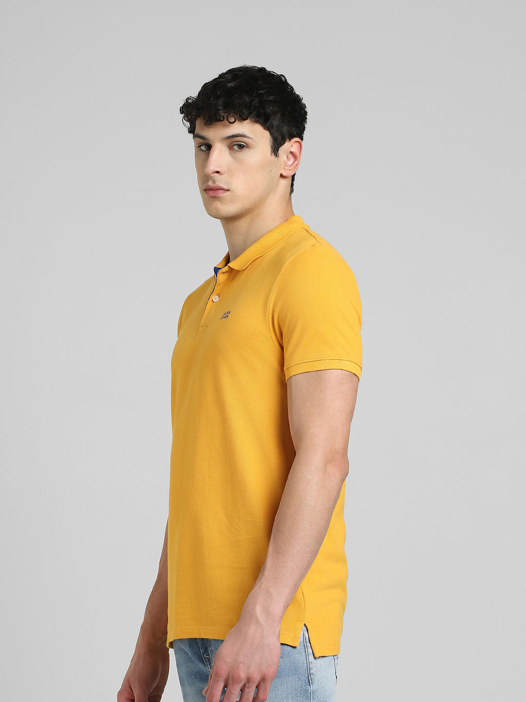 Yellow Logo Print Polo Neck T-shirt