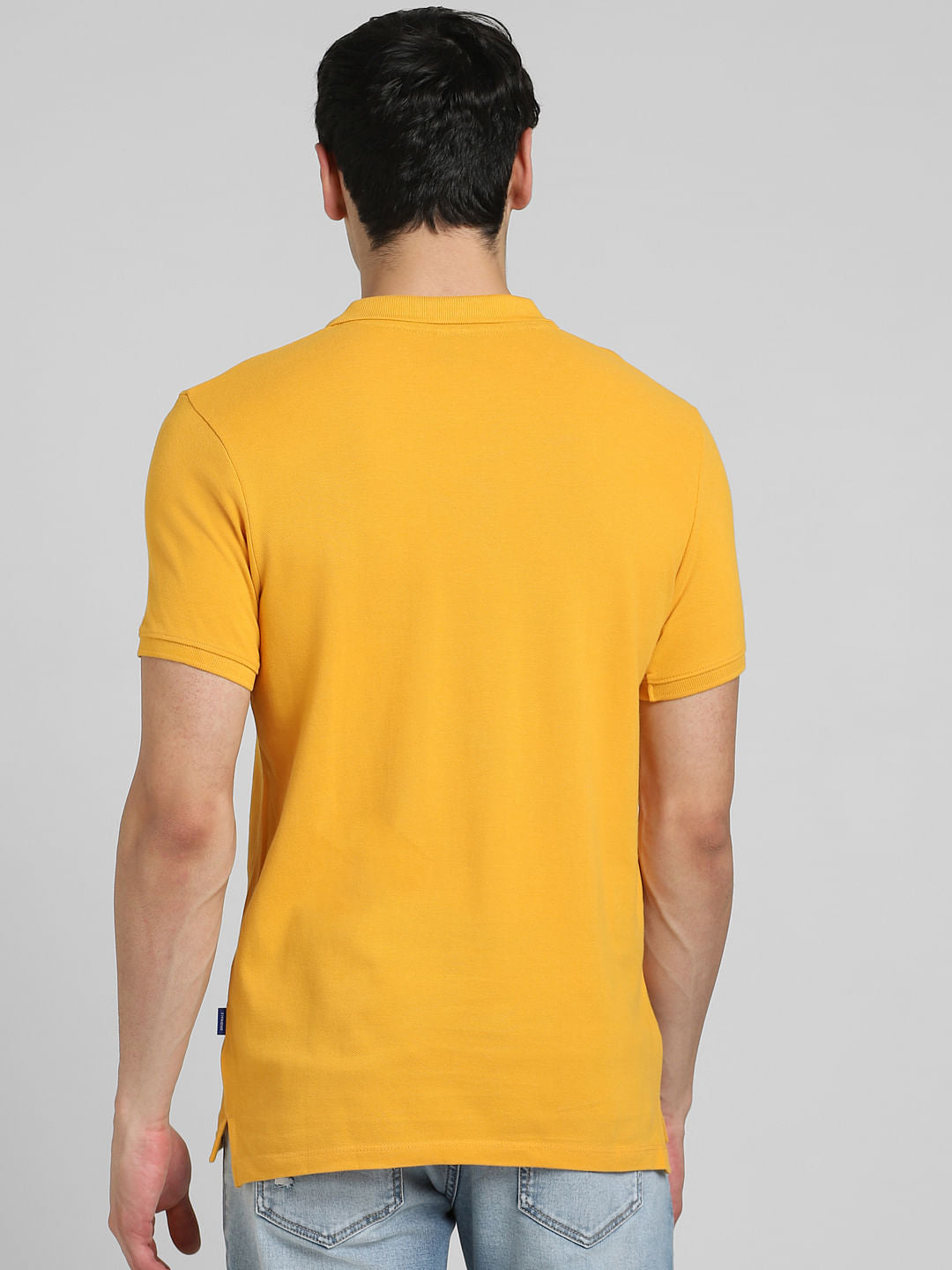Yellow Logo Print Polo Neck T-shirt