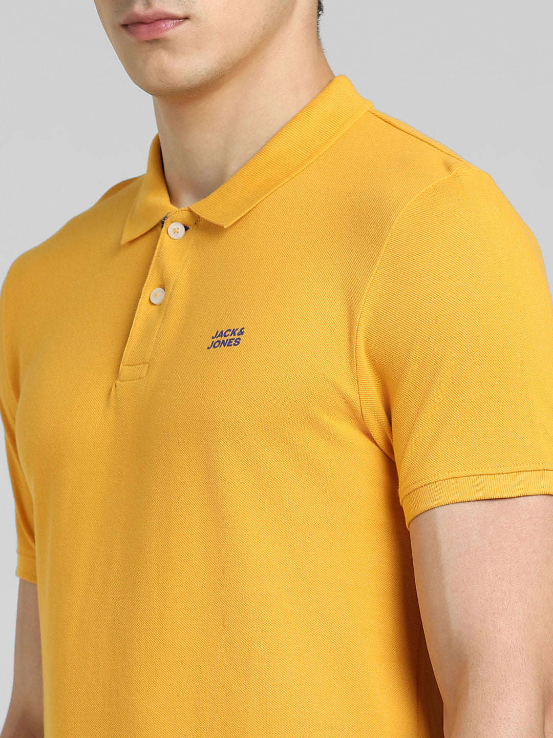 Yellow Logo Print Polo Neck T-shirt