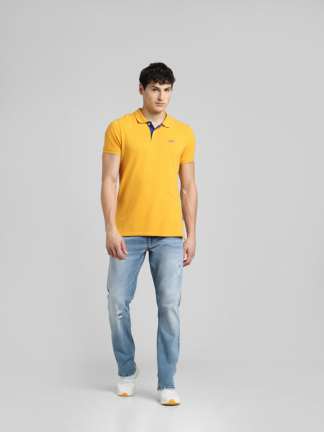 Yellow Logo Print Polo Neck T-shirt
