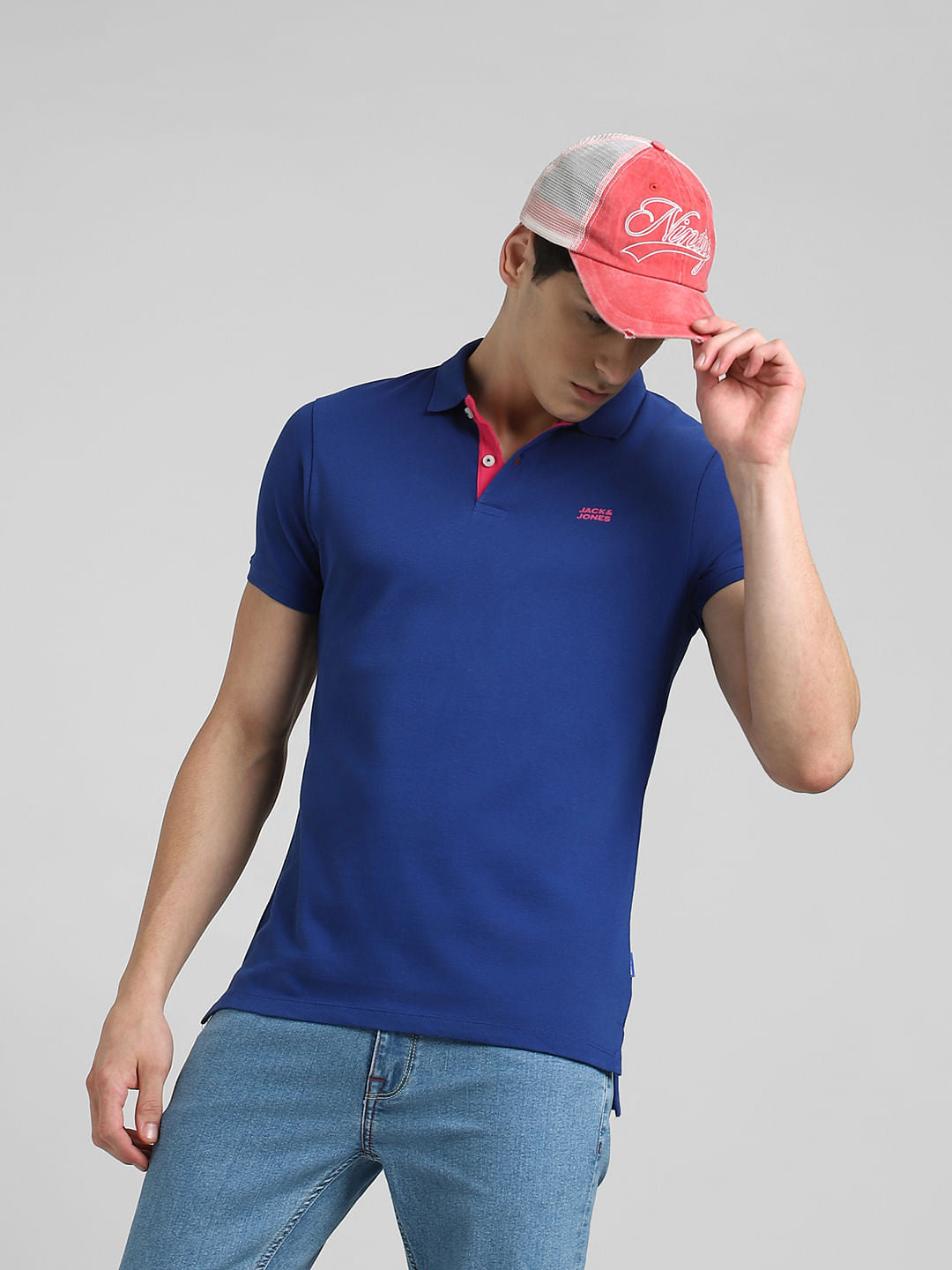 Blue Logo Print Polo Neck T-shirt - S