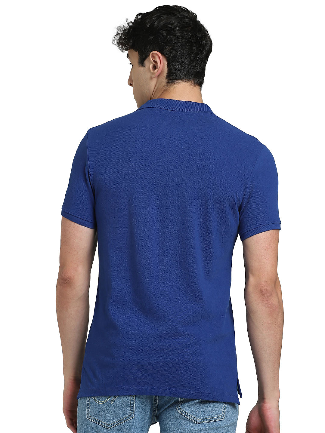 Blue Logo Print Polo Neck T-shirt