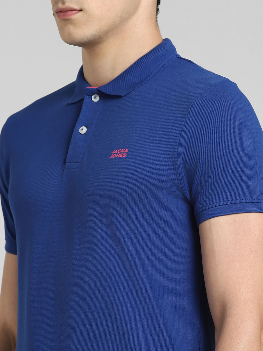 Blue Logo Print Polo Neck T-shirt